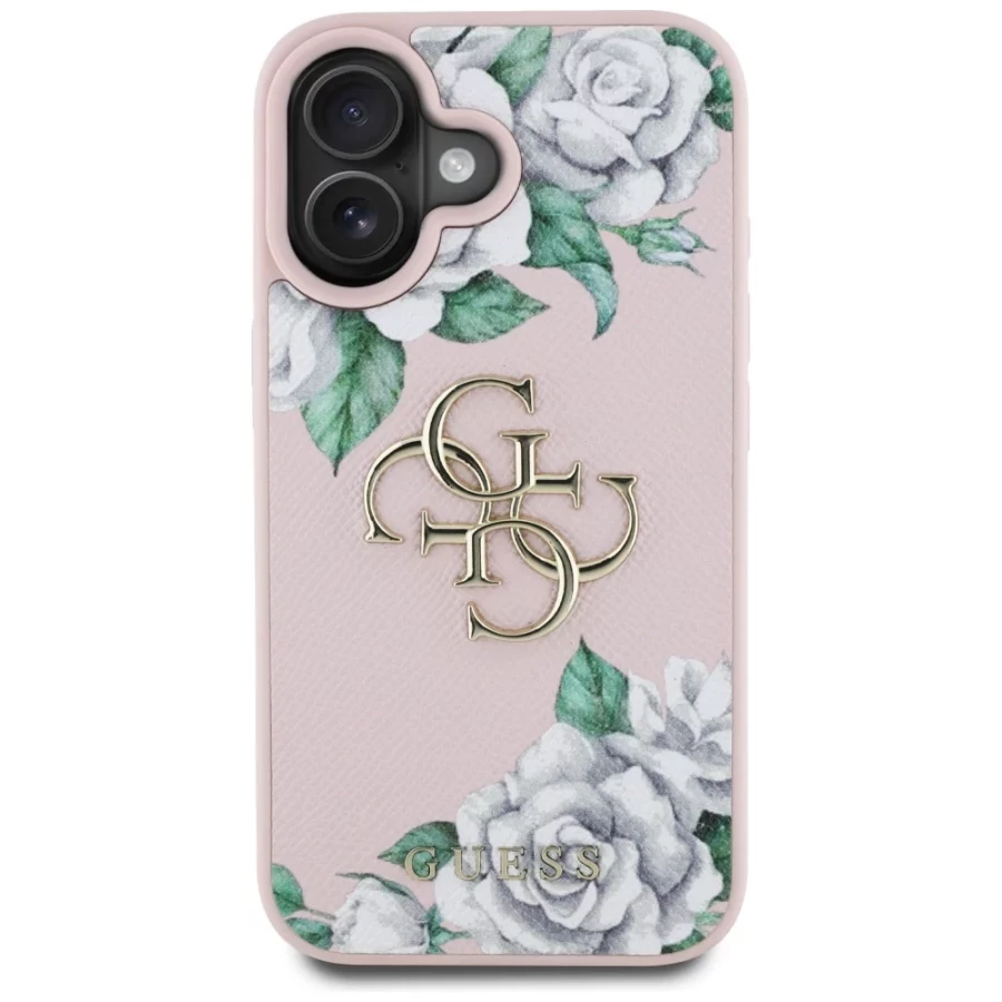 Etui Guess Grained Roses Big 4G logo na iPhone 16 - różowe