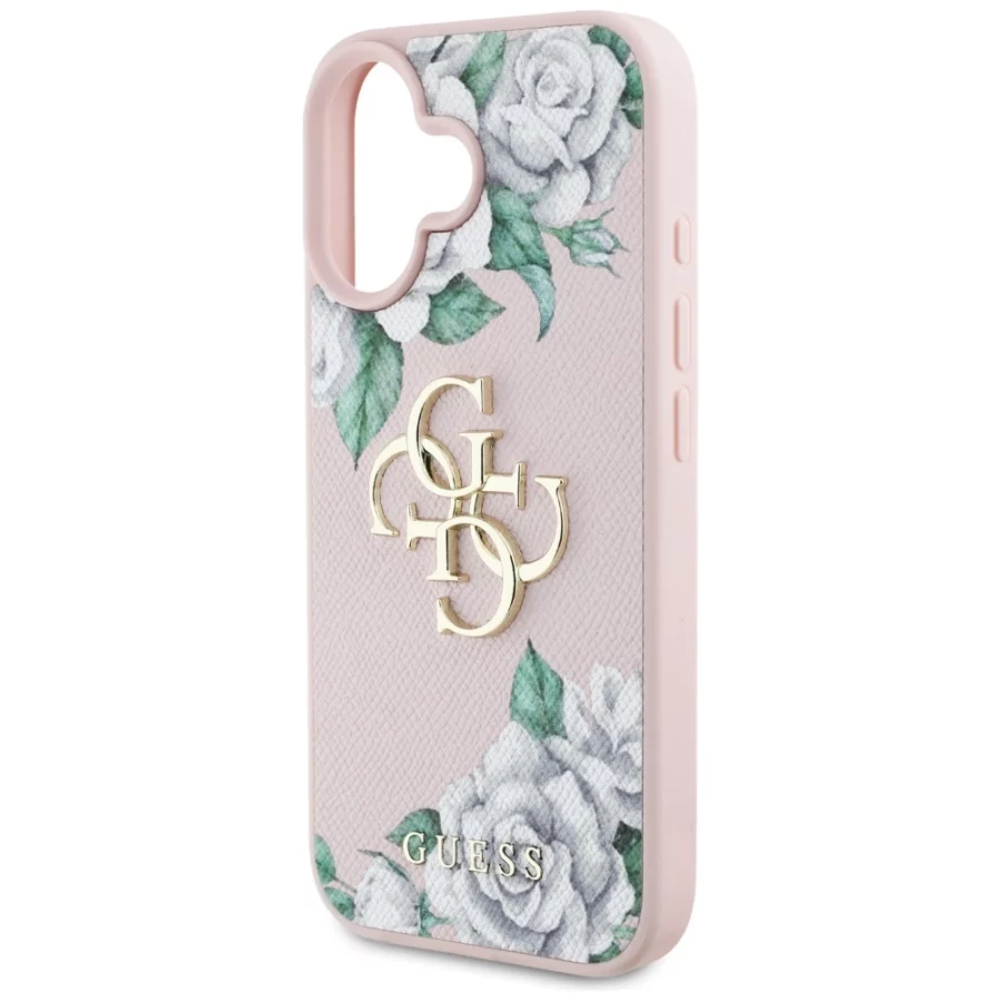 Etui Guess Grained Roses Big 4G logo na iPhone 16 - różowe