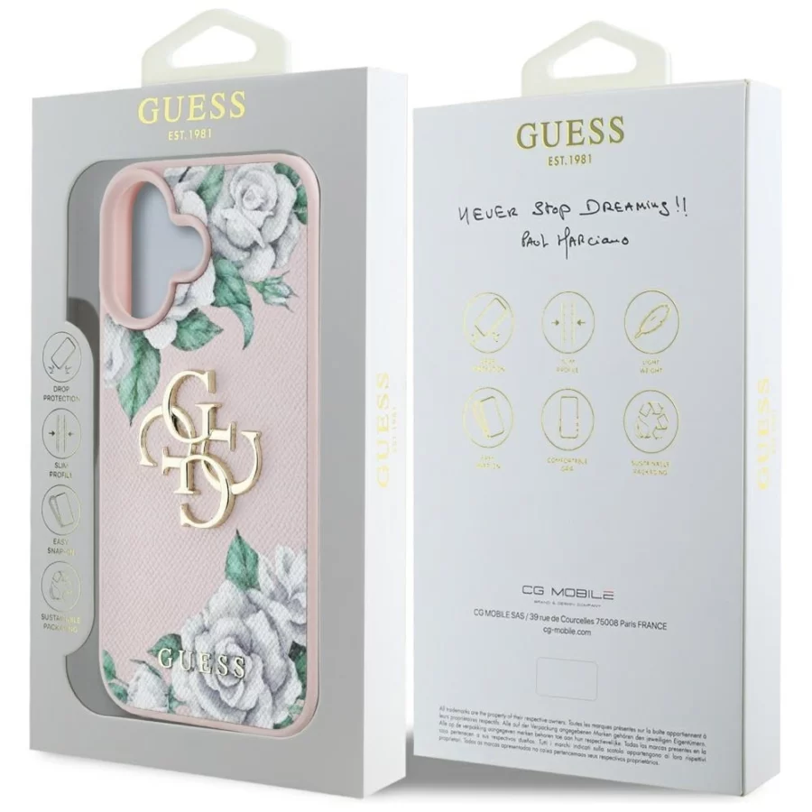 Etui Guess Grained Roses Big 4G logo na iPhone 16 - różowe