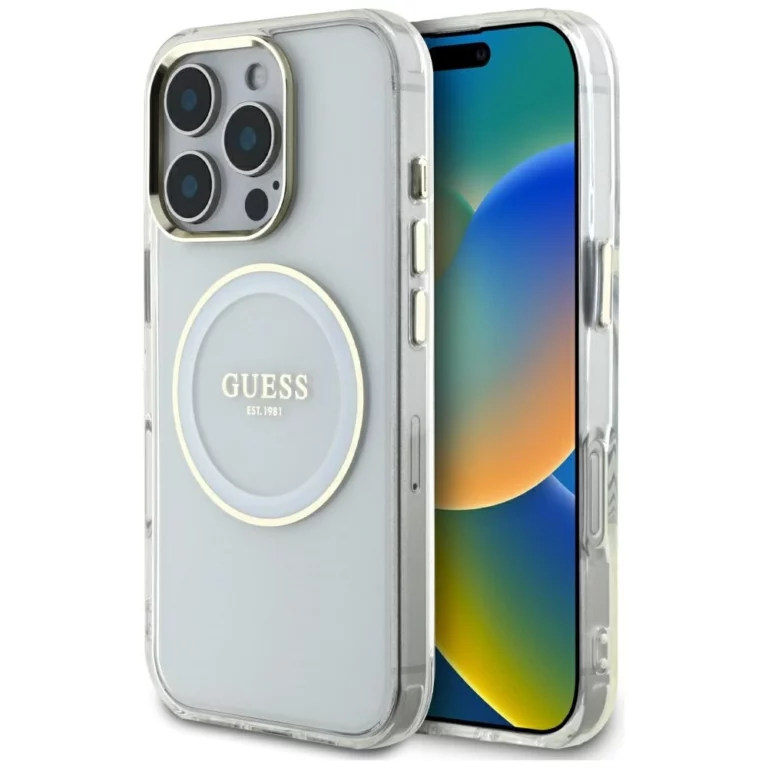 Etui Guess IML Metal Colored Circle Classic Logo MagSafe na iPhone 16 Pro Max - białe