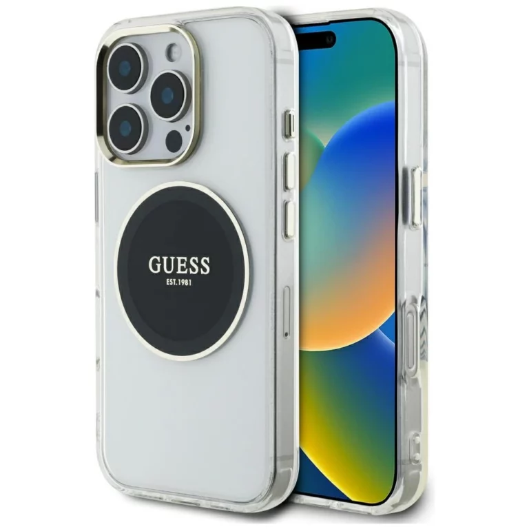 Etui Guess IML Metal Colored Circle Classic Logo MagSafe na iPhone 16 Pro Max - czarne