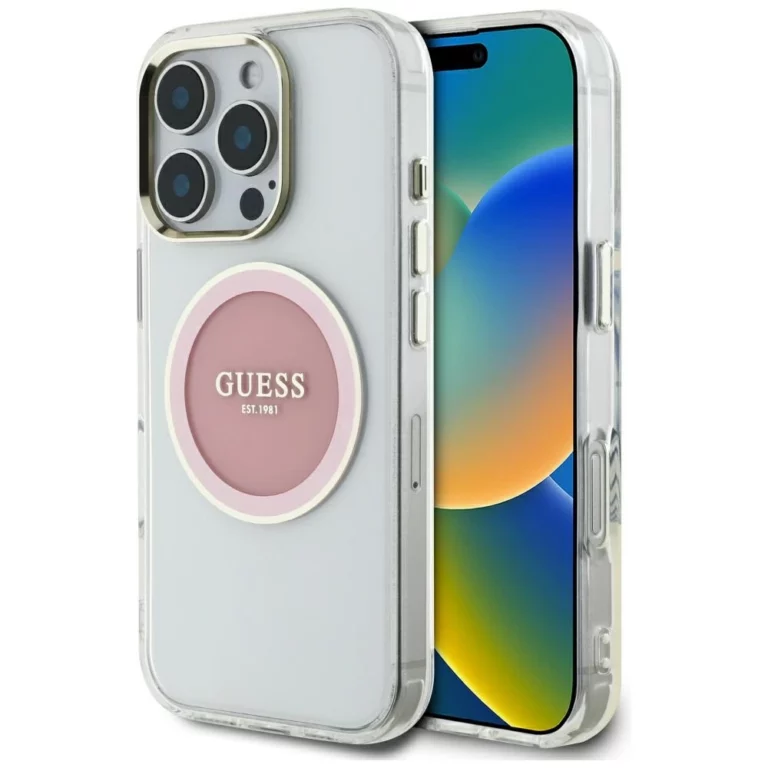 Etui Guess IML Metal Colored Circle Classic Logo MagSafe na iPhone 16 Pro Max - różowe