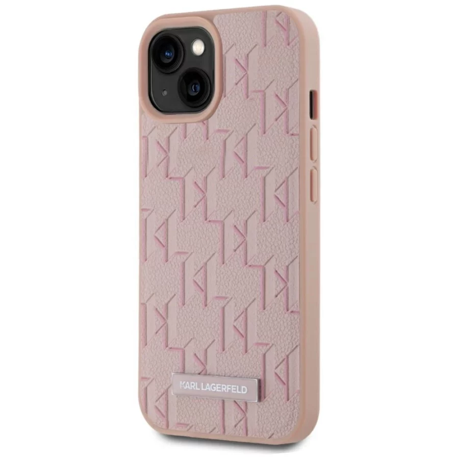 Etui Karl Lagerfeld Leather Monogram Metal Logo MagSafe na iPhone 15 - różowe