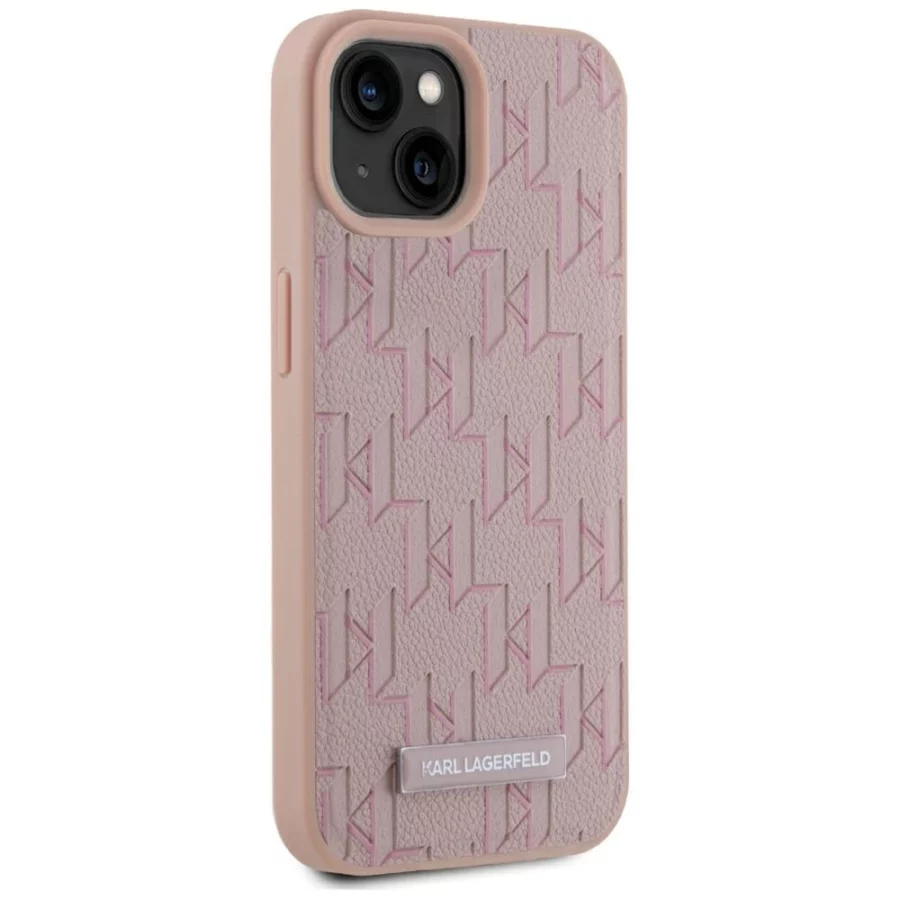 Etui Karl Lagerfeld Leather Monogram Metal Logo MagSafe na iPhone 15 - różowe