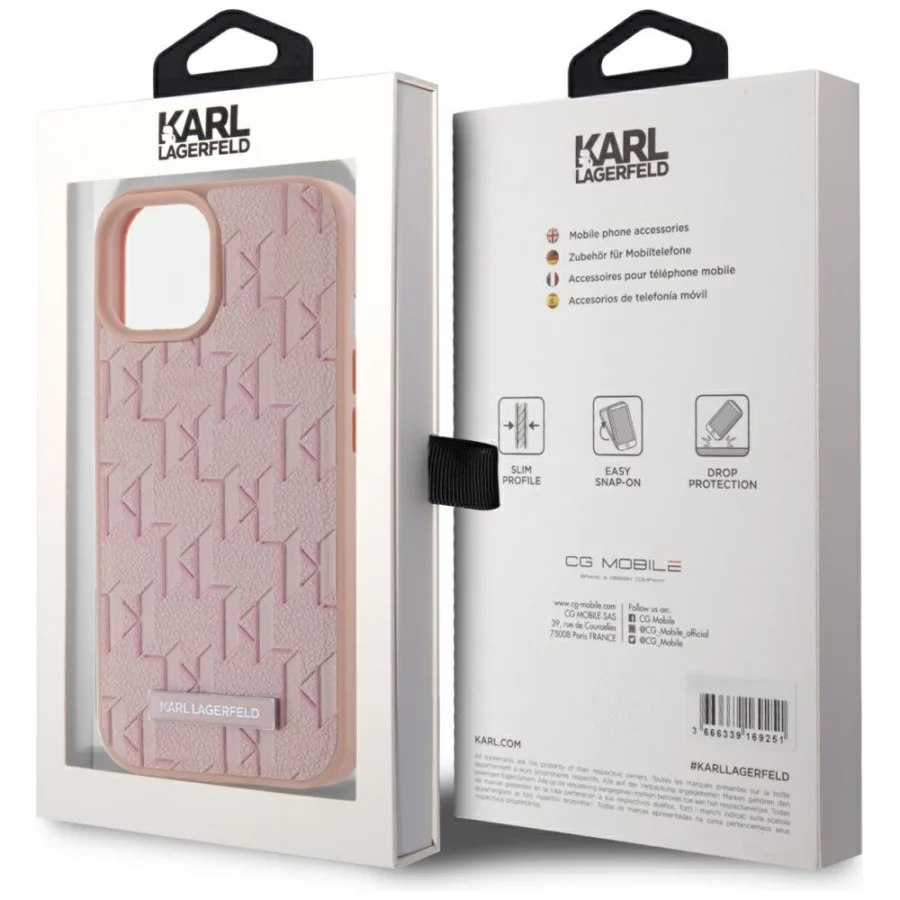 Etui Karl Lagerfeld Leather Monogram Metal Logo MagSafe na iPhone 15 - różowe