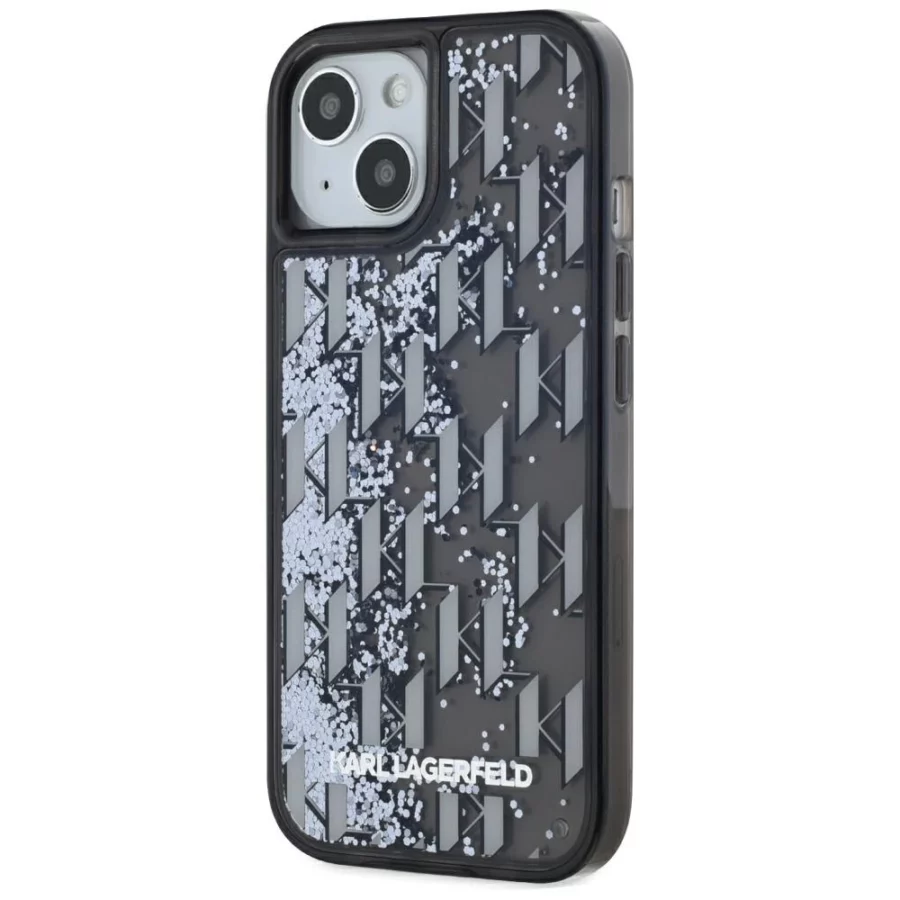 Etui Karl Lagerfeld Liquide Glitter Monogram Gradient na iPhone 15 - czarne