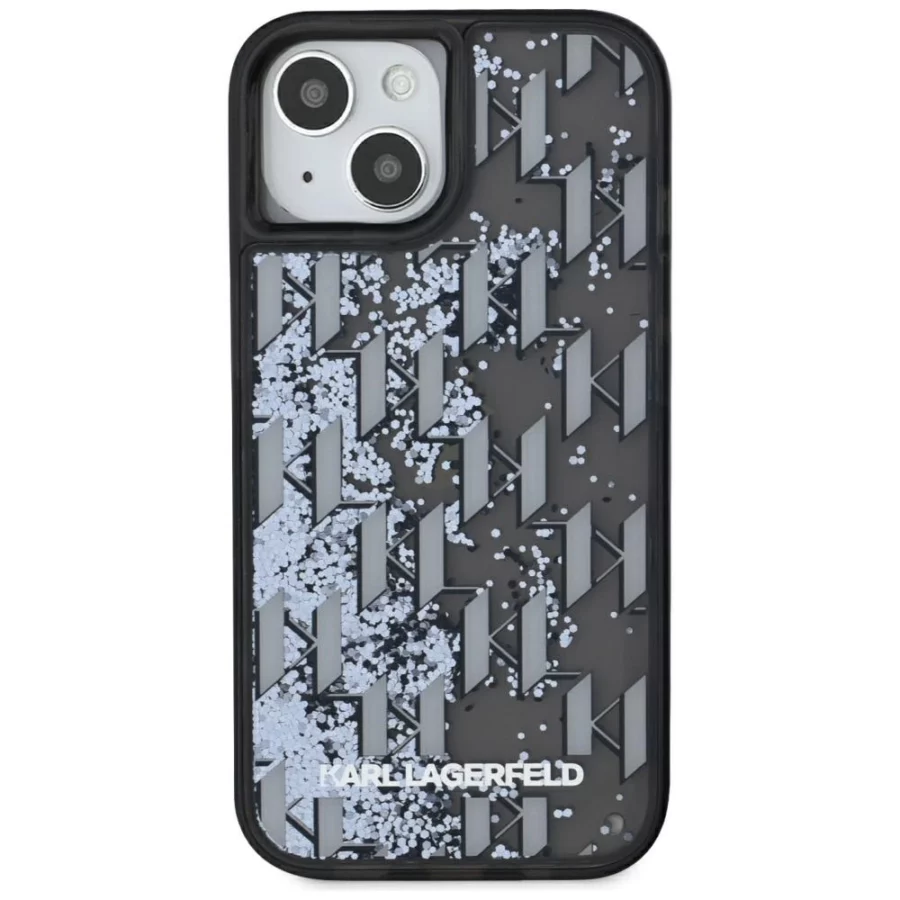 Etui Karl Lagerfeld Liquide Glitter Monogram Gradient na iPhone 15 - czarne