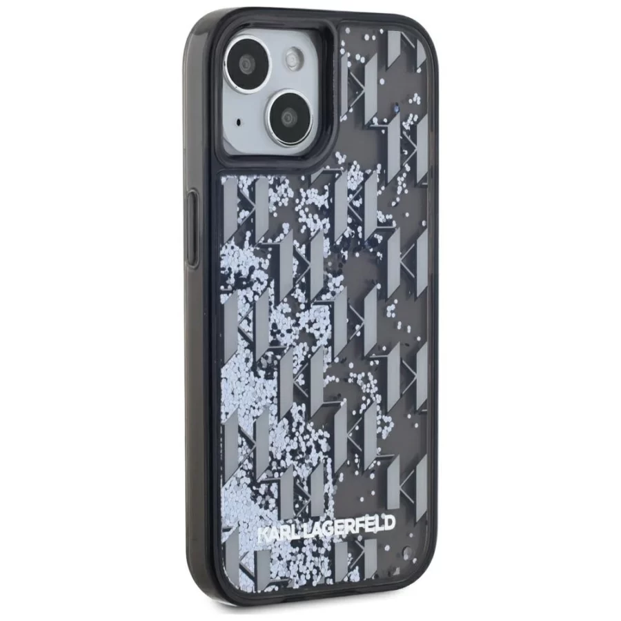 Etui Karl Lagerfeld Liquide Glitter Monogram Gradient na iPhone 15 - czarne