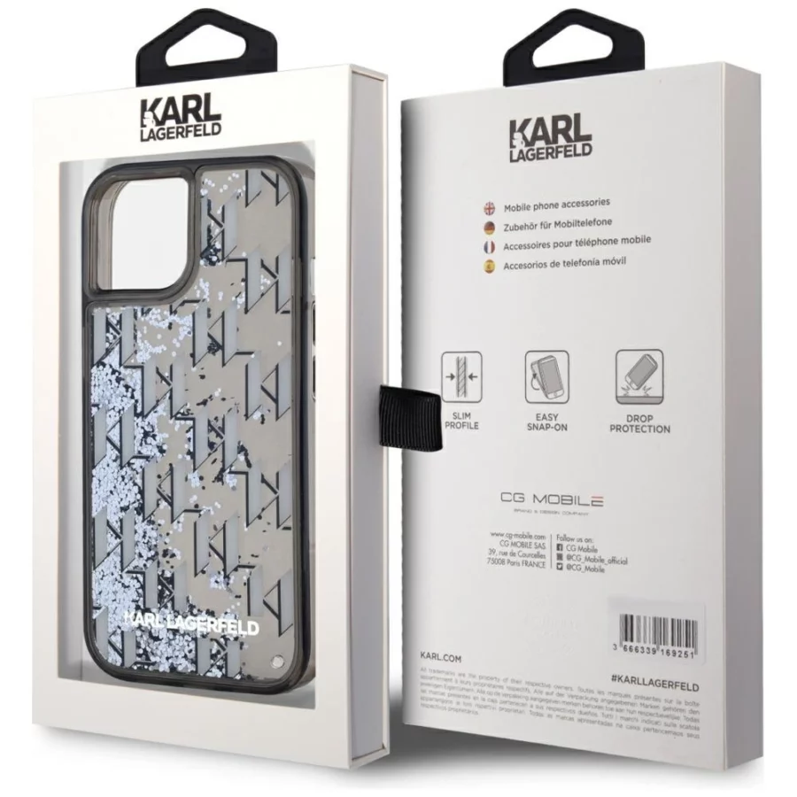 Etui Karl Lagerfeld Liquide Glitter Monogram Gradient na iPhone 15 - czarne