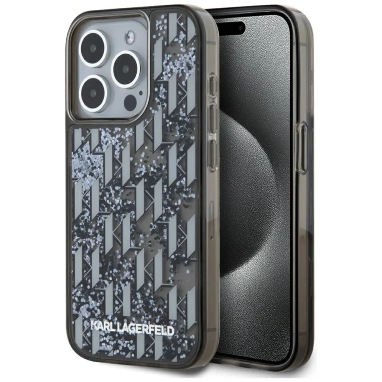 Etui Karl Lagerfeld Liquide Glitter Monogram Gradient na iPhone 15 Pro - czarne
