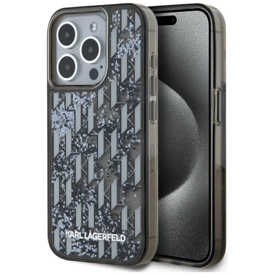 Etui Karl Lagerfeld Liquide Glitter Monogram Gradient na iPhone 15 Pro - czarne