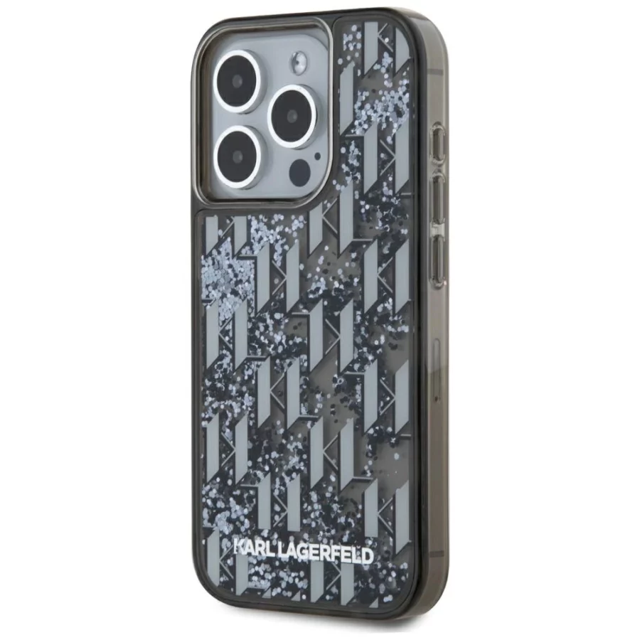 Etui Karl Lagerfeld Liquide Glitter Monogram Gradient na iPhone 15 Pro - czarne