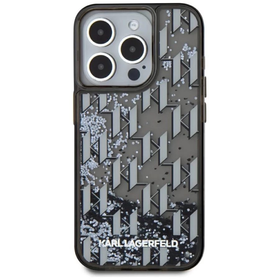Etui Karl Lagerfeld Liquide Glitter Monogram Gradient na iPhone 15 Pro - czarne