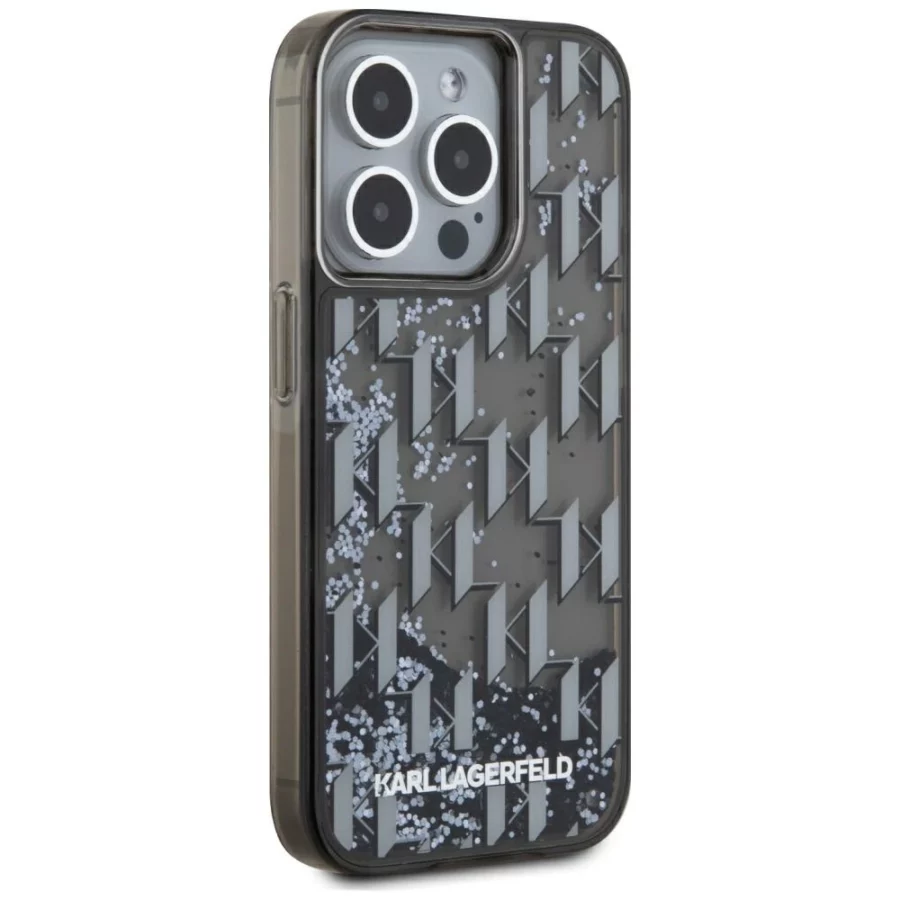 Etui Karl Lagerfeld Liquide Glitter Monogram Gradient na iPhone 15 Pro - czarne