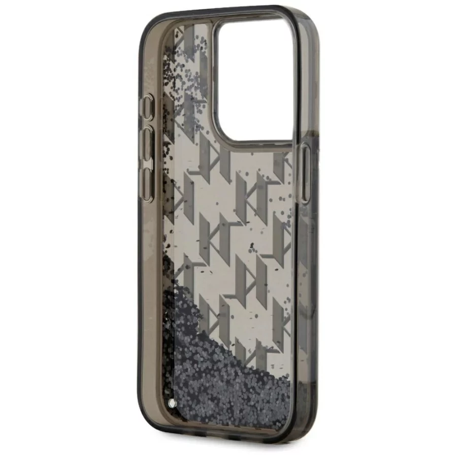 Etui Karl Lagerfeld Liquide Glitter Monogram Gradient na iPhone 15 Pro Max - czarne