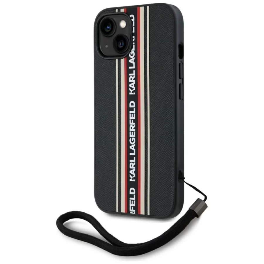 Etui Karl Lagerfeld Saffiano Athleisure Stripes Cord na iPhone 15 - czerwone