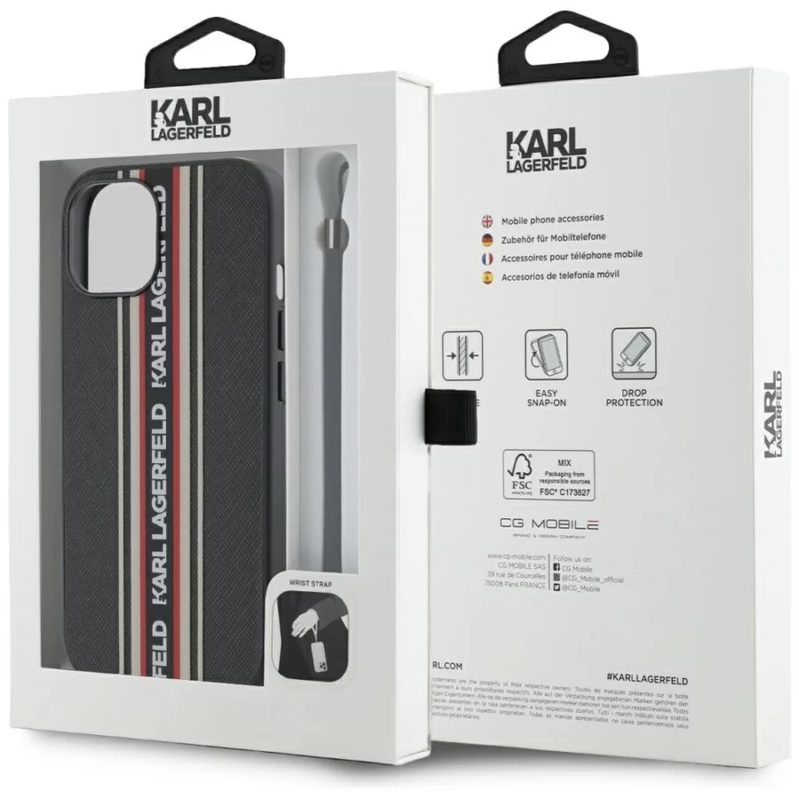 Etui Karl Lagerfeld Saffiano Athleisure Stripes Cord na iPhone 15 - czerwone