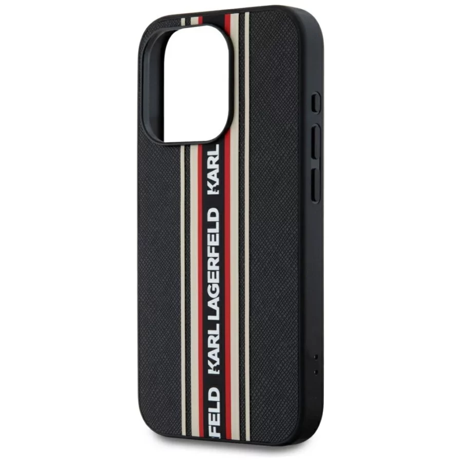 Etui Karl Lagerfeld Saffiano Athleisure Stripes Cord na iPhone 15 Pro - czerwone