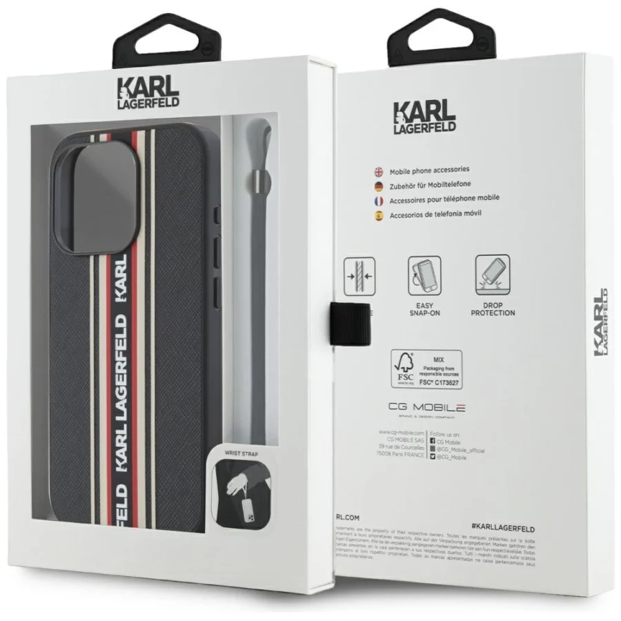 Etui Karl Lagerfeld Saffiano Athleisure Stripes Cord na iPhone 15 Pro - czerwone