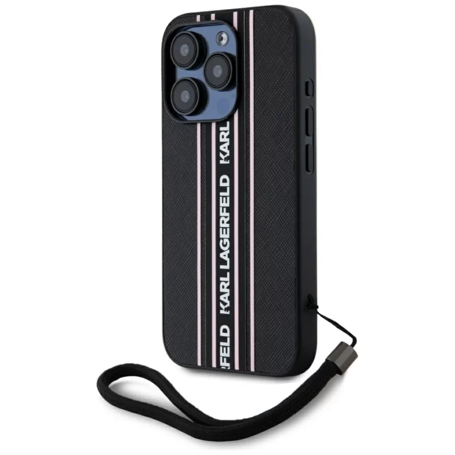 Etui Karl Lagerfeld Saffiano Athleisure Stripes Cord na iPhone 15 Pro Max - różowe