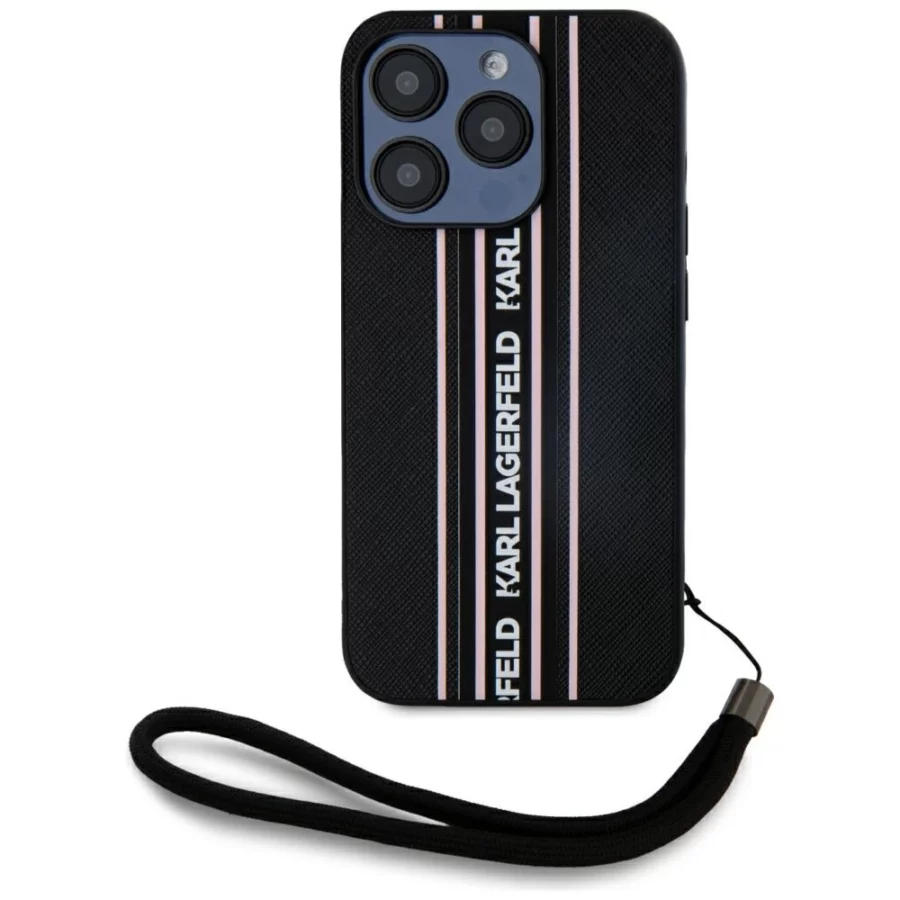 Etui Karl Lagerfeld Saffiano Athleisure Stripes Cord na iPhone 15 Pro - różowe