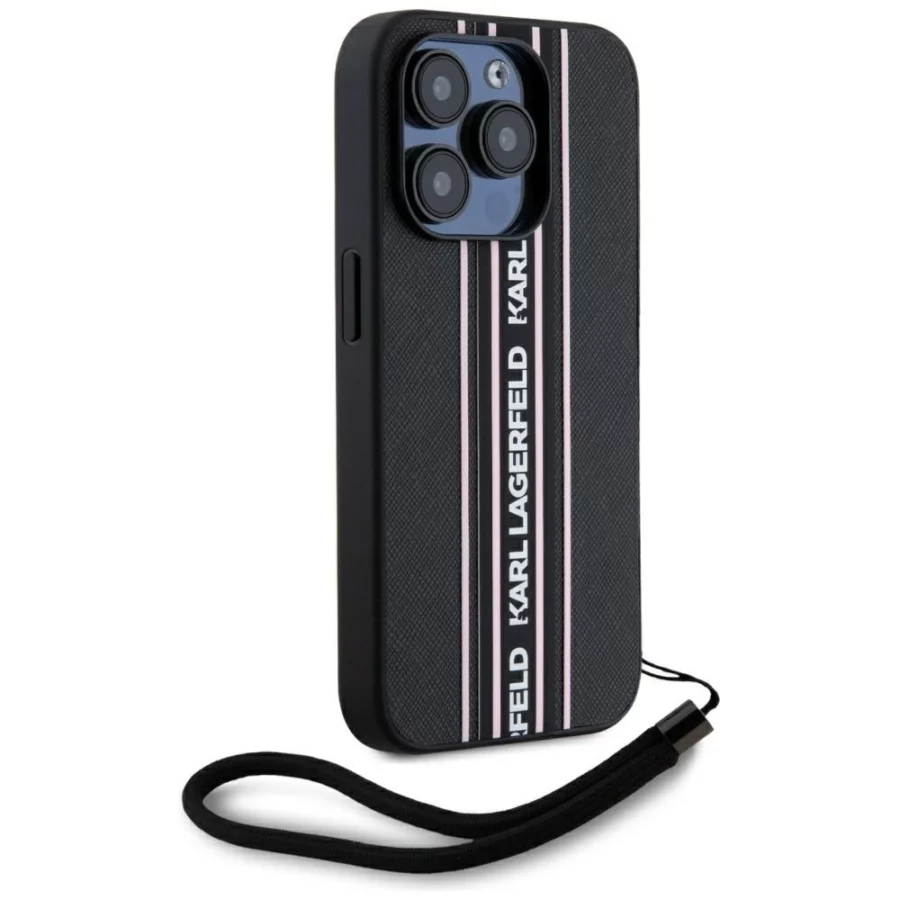 Etui Karl Lagerfeld Saffiano Athleisure Stripes Cord na iPhone 15 Pro - różowe