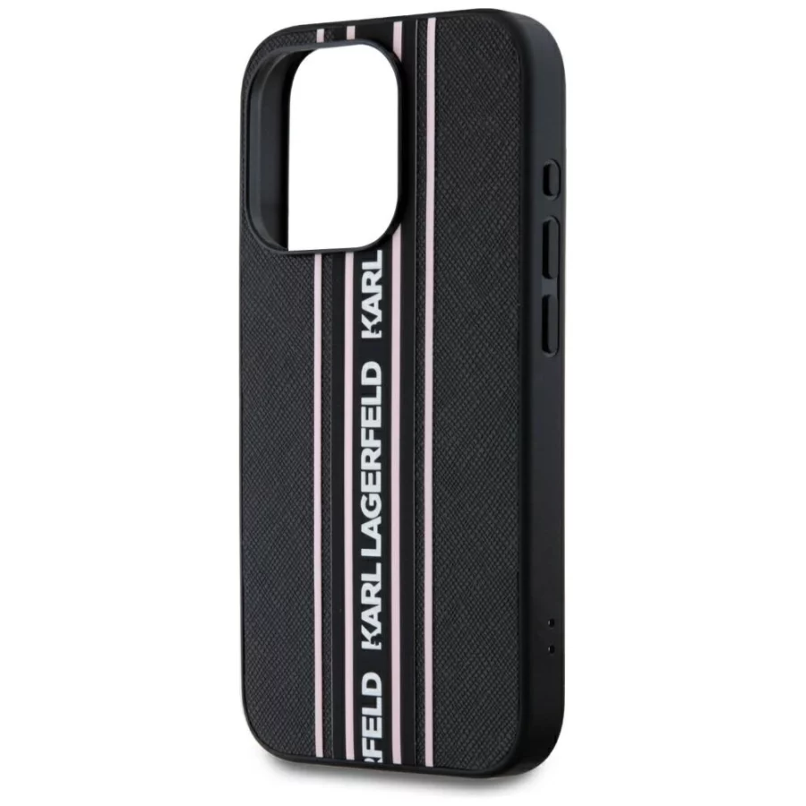 Etui Karl Lagerfeld Saffiano Athleisure Stripes Cord na iPhone 15 Pro - różowe