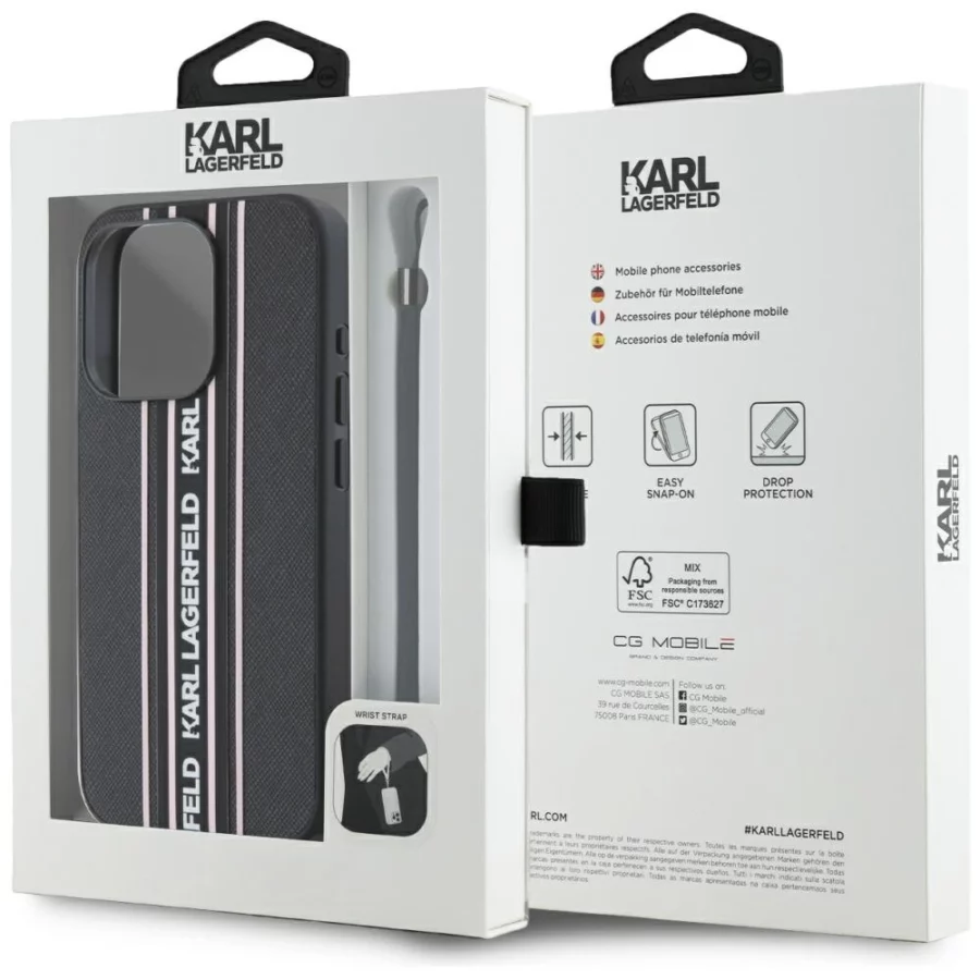 Etui Karl Lagerfeld Saffiano Athleisure Stripes Cord na iPhone 15 Pro - różowe