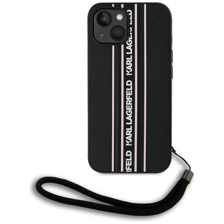 Etui Karl Lagerfeld Saffiano Athleisure Stripes Cord na iPhone 15 - różowe