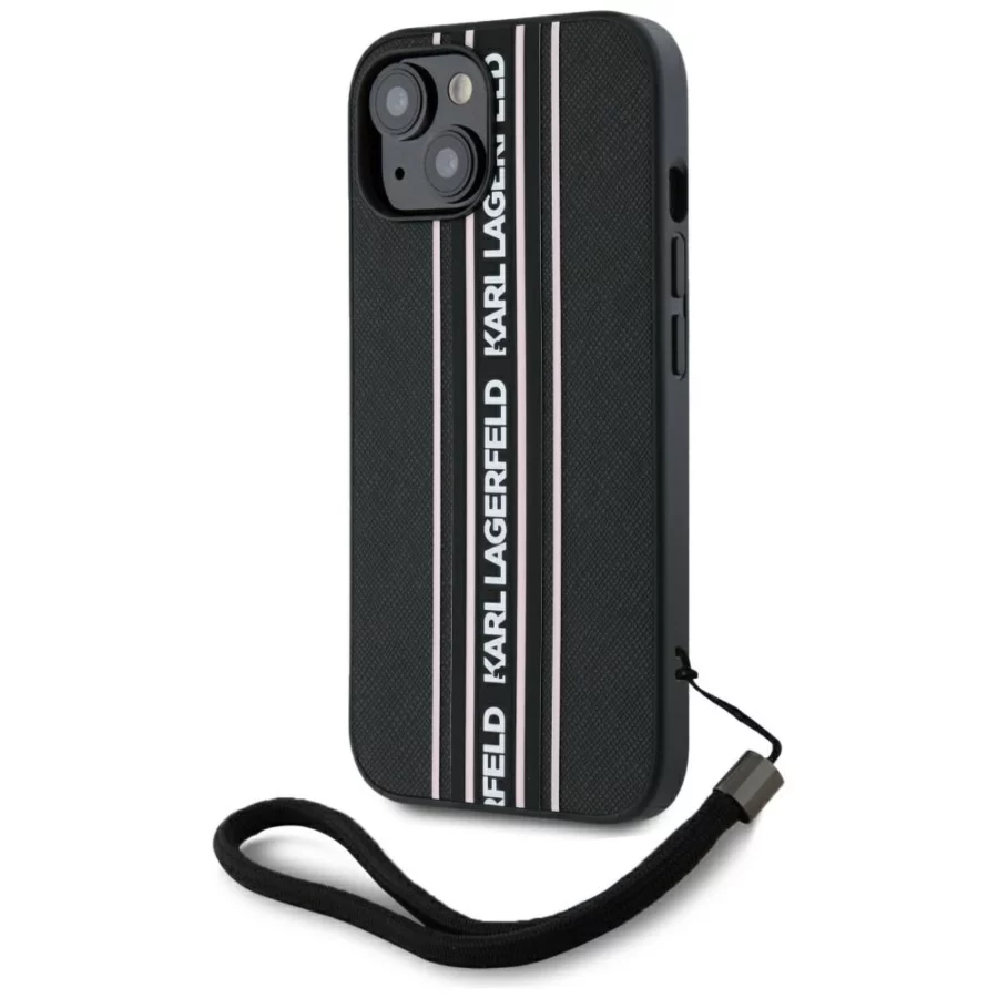 Etui Karl Lagerfeld Saffiano Athleisure Stripes Cord na iPhone 15 - różowe
