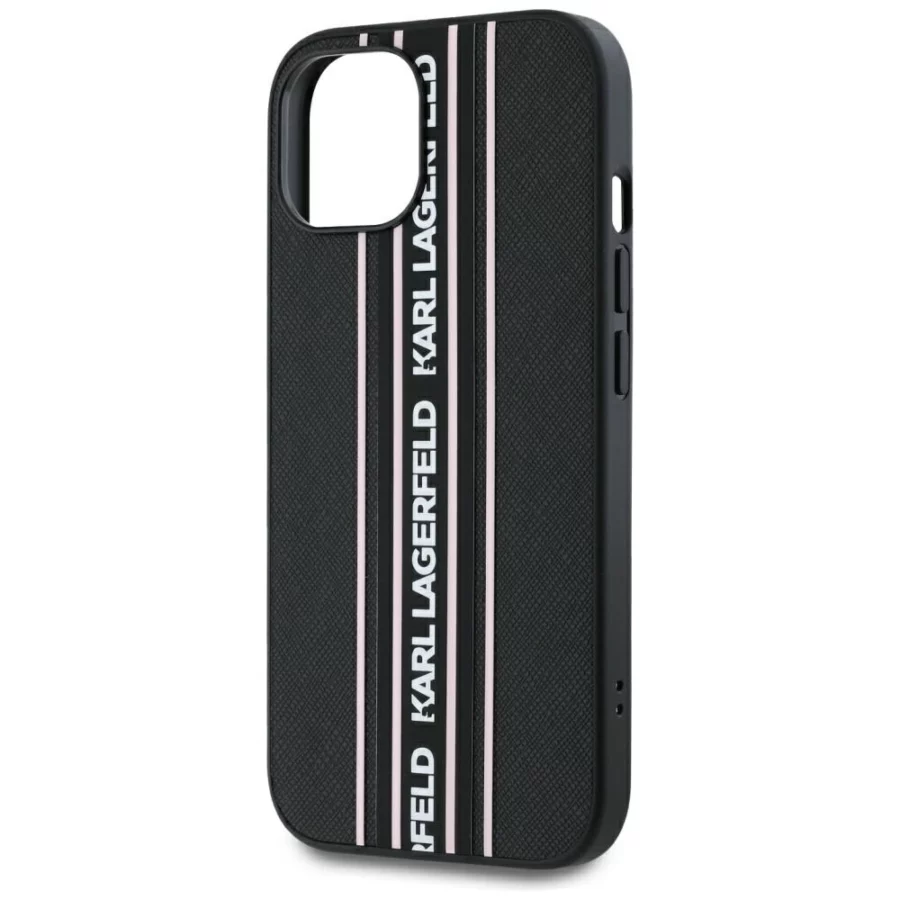 Etui Karl Lagerfeld Saffiano Athleisure Stripes Cord na iPhone 15 - różowe