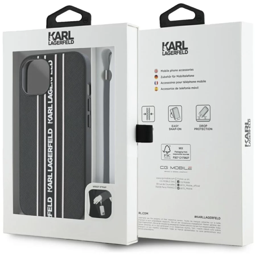 Etui Karl Lagerfeld Saffiano Athleisure Stripes Cord na iPhone 15 - różowe