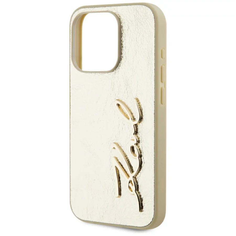 Etui Karl Lagerfeld Wrinkled Metal Signature na iPhone 15 Pro - złote