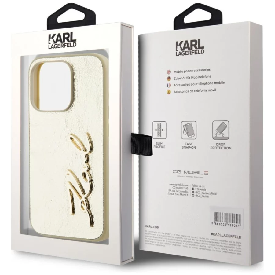 Etui Karl Lagerfeld Wrinkled Metal Signature na iPhone 15 Pro - złote