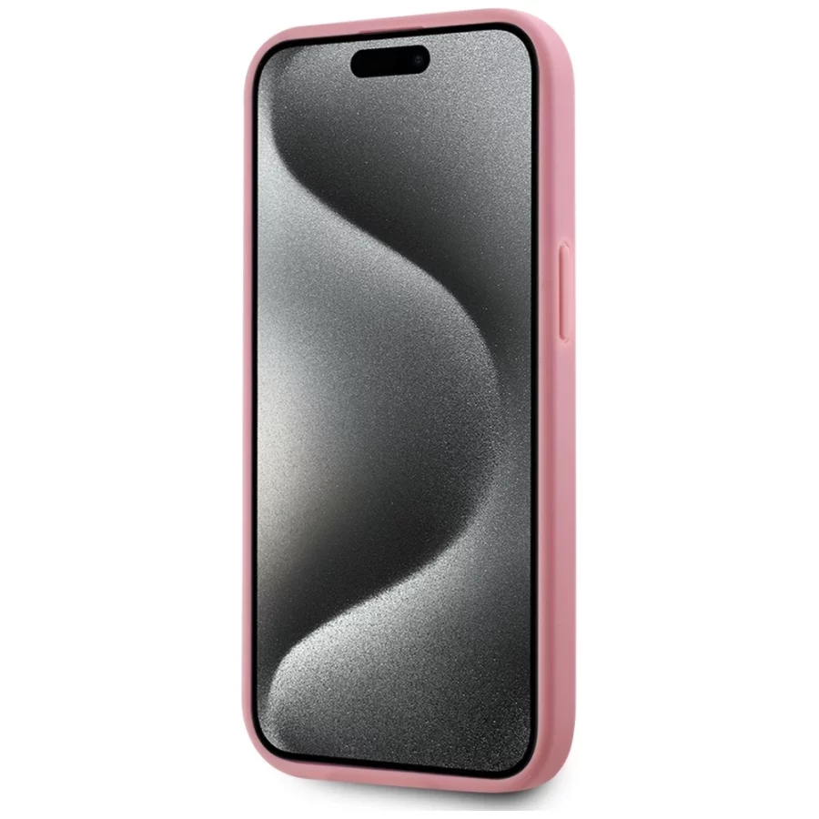 Etui Karl Lagerfeld Wrinkled Metal Signature na iPhone 15 - różowe