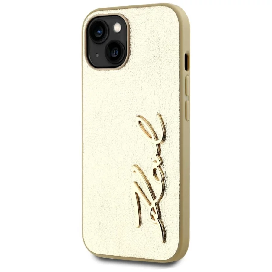 Etui Karl Lagerfeld Wrinkled Metal Signature na iPhone 15 - złote