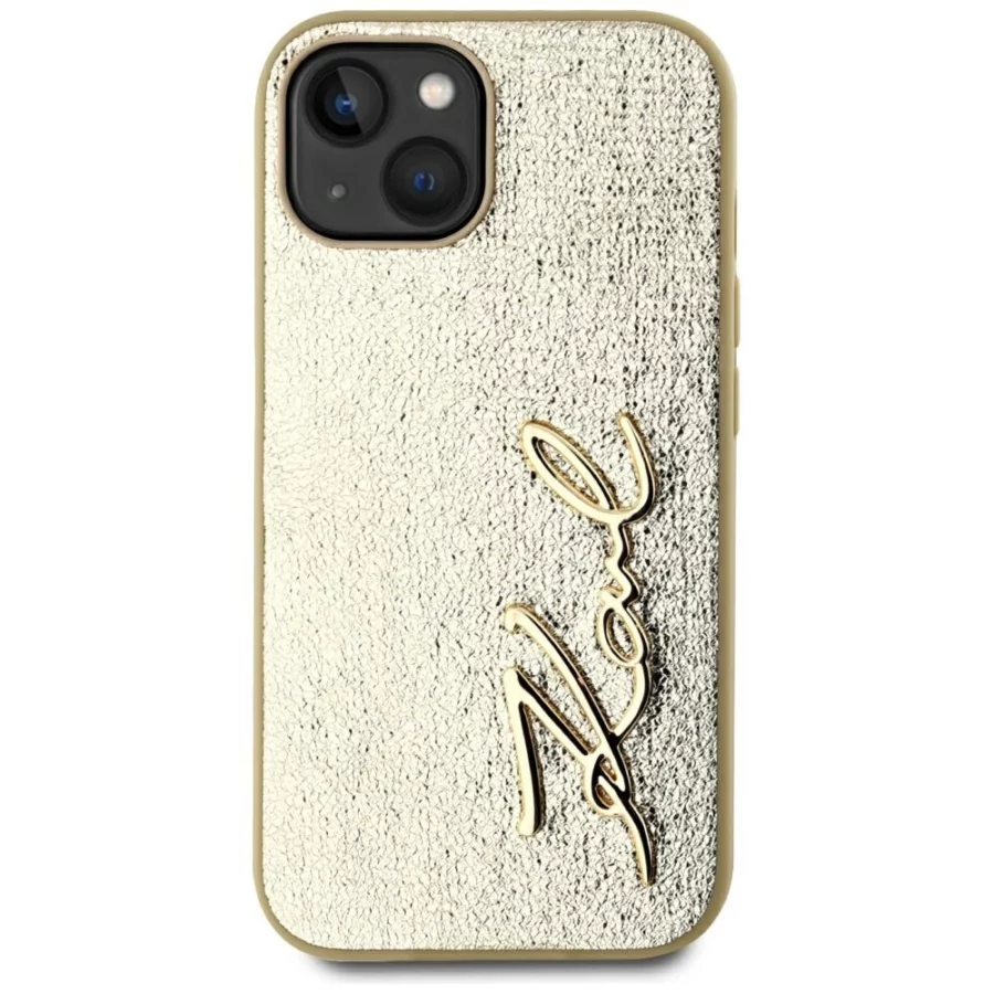 Etui Karl Lagerfeld Wrinkled Metal Signature na iPhone 15 - złote