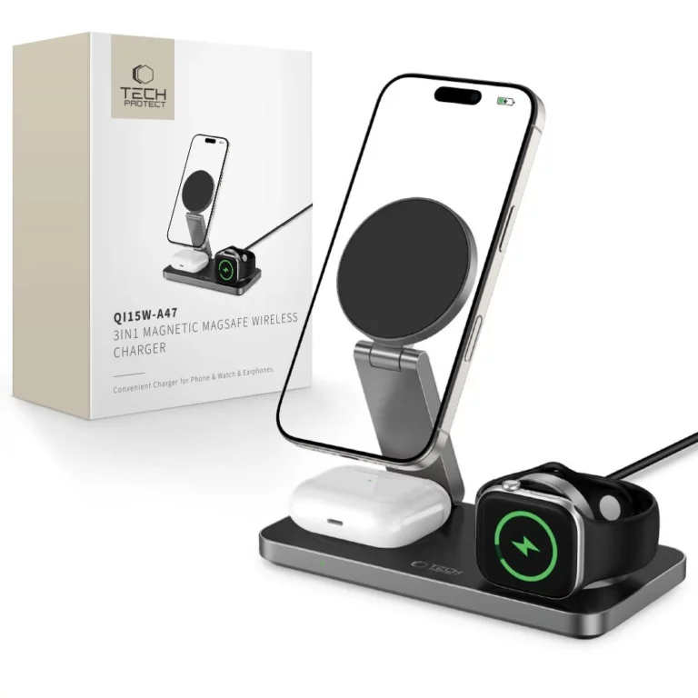Ładowarka indukcyjna Tech-Protect QI15W-A47 MagSafe 3w1 + kabel USB-C - czarna