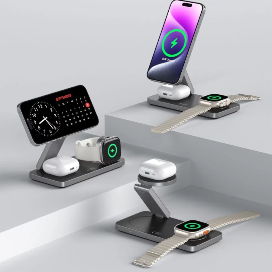 Ładowarka indukcyjna Tech-Protect QI15W-A47 MagSafe 3w1 + kabel USB-C - czarna