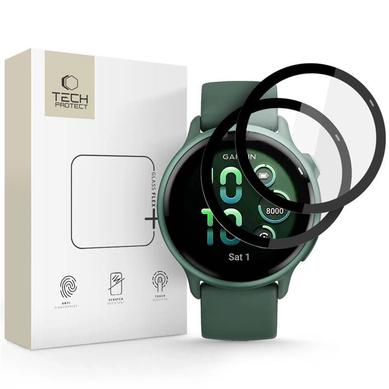 Szkło hybrydowe Tech-Protect Glass Flex+ 2-pack na Garmin Vivoactive 6 - czarne