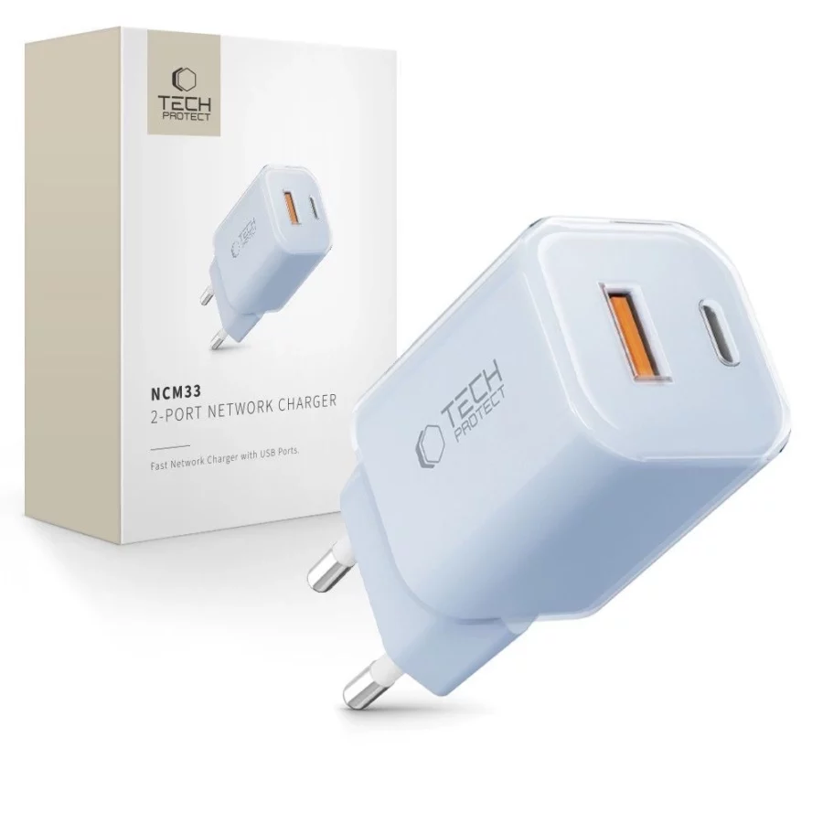 Ładowarka sieciowa Tech-Protect NCM33W 2-porty PD33W/QC3.0 - niebieska