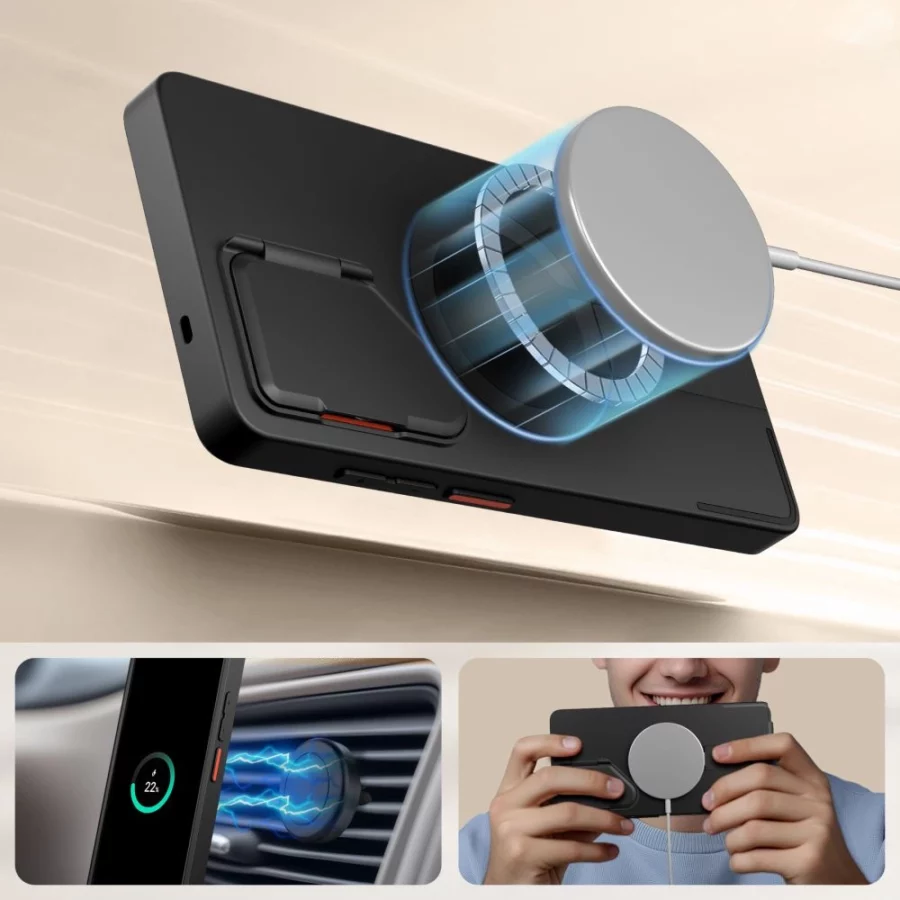 Etui Tech-Protect Kevlar Aura MagSafe na Samsung Galaxy S25 Ultra - czarno-pomarańczowe
