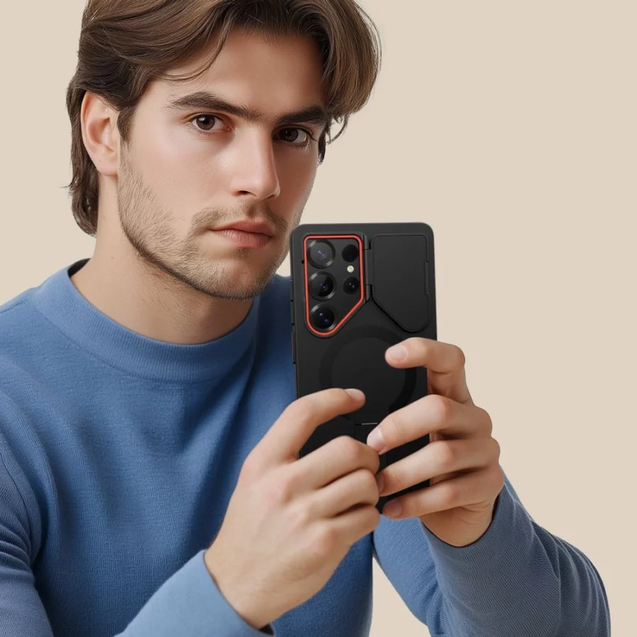 Etui Tech-Protect Kevlar Aura MagSafe na Samsung Galaxy S25 Ultra - czarno-pomarańczowe