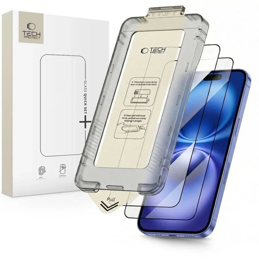Szkło hartowane Tech-Protect Quick Set+ 2-pack na iPhone 15 / 16