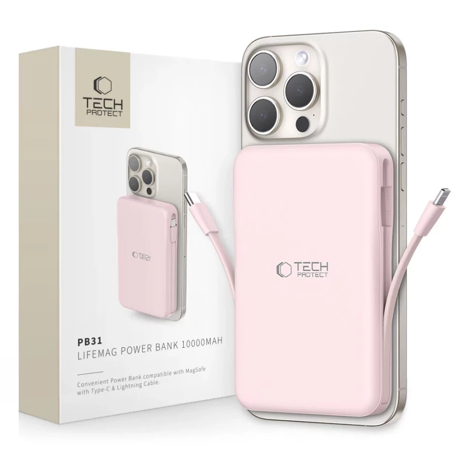 Powerbank Tech-Protect PB31 LifeMag MagSafe 10000 mAh - różowy
