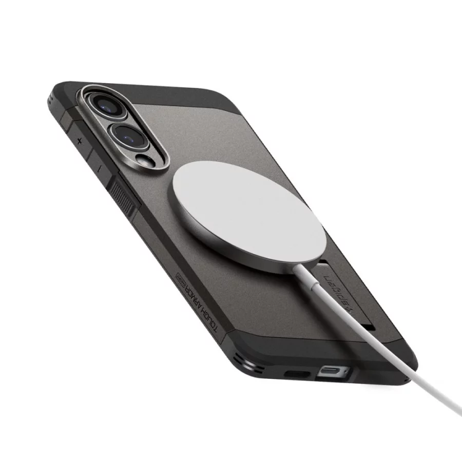 Etui Spigen Tough Armor MagSafe na Samsung Galaxy S25 Edge - szaro-czarne