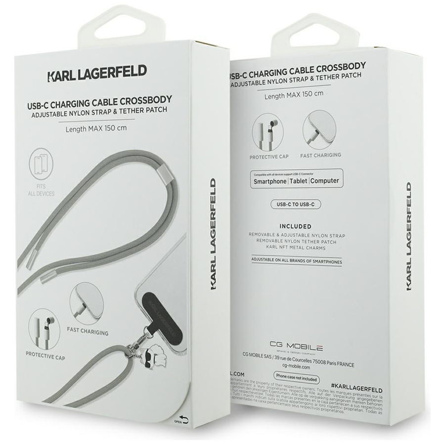 Uniwersalna smycz kabel Karl Lagerfeld   CBDY Choupette Charm USB-C/USB-C czarny
