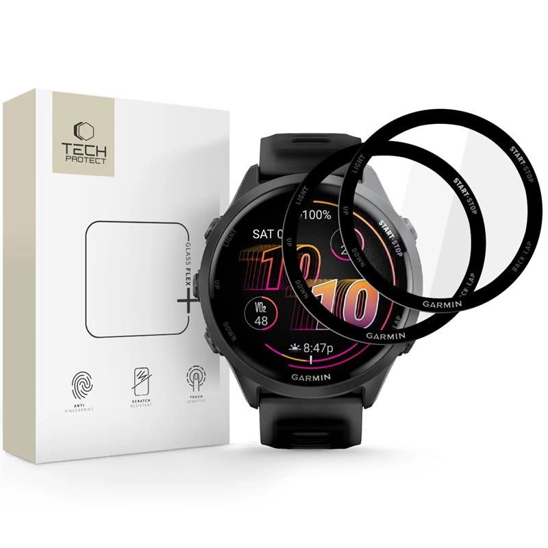 Szkło hybrydowe Tech-Protect Glass Flex+ 2-pack na Garmin Forerunner 47 mm - czarne