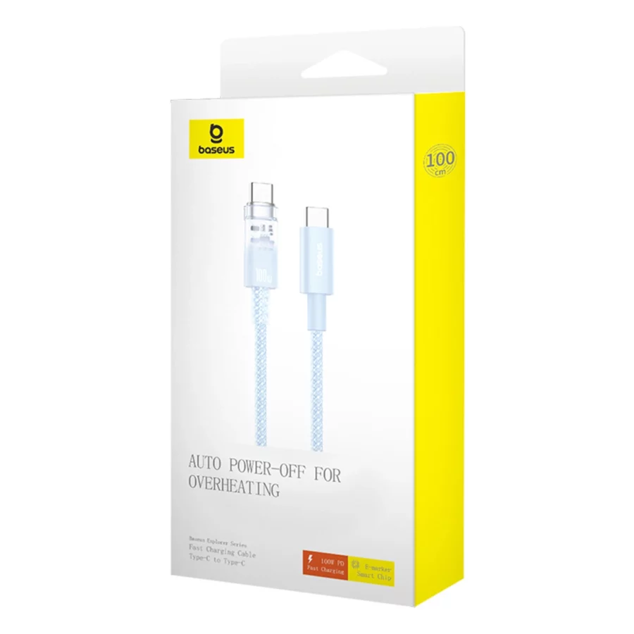 Kabel Baseus Explorer 100W USB-C - USB-C z inteligentnym czujnikiem temperatury 1m - niebieski