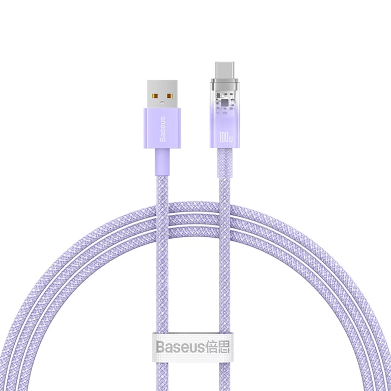 Kabel Baseus Explorer 100W USB-A - USB-C z inteligentnym czujnikiem temperatury 1m - fioletowy